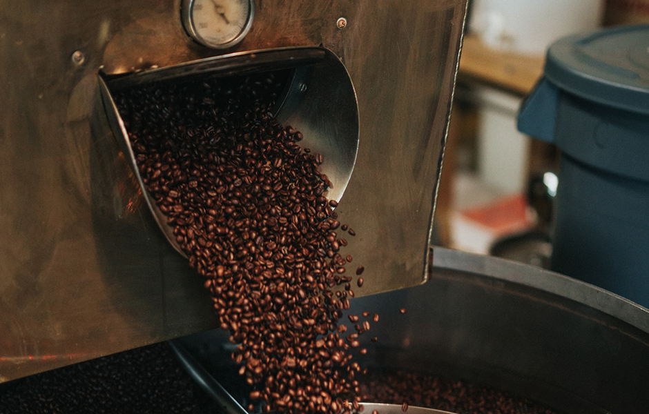 coffee beans being processed